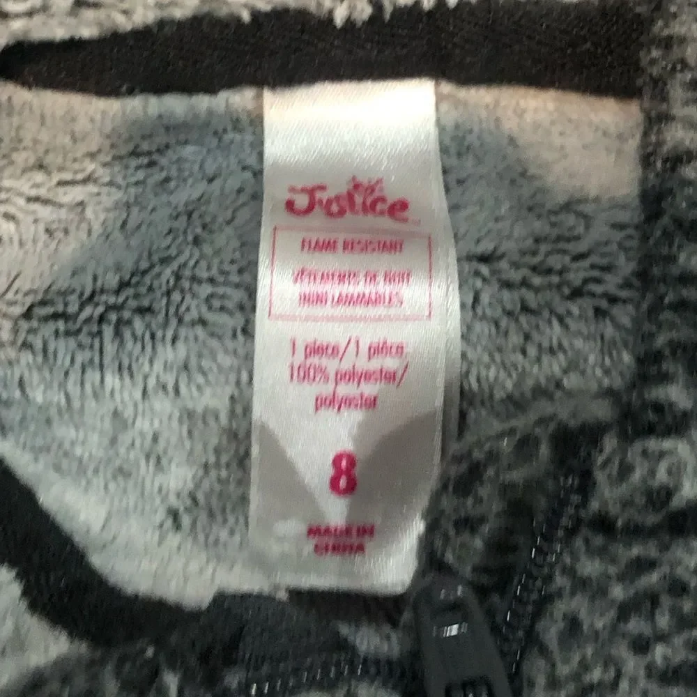 Girls Justice Onesie Size 8 Grey and White Snowflake One-Piece Pajama